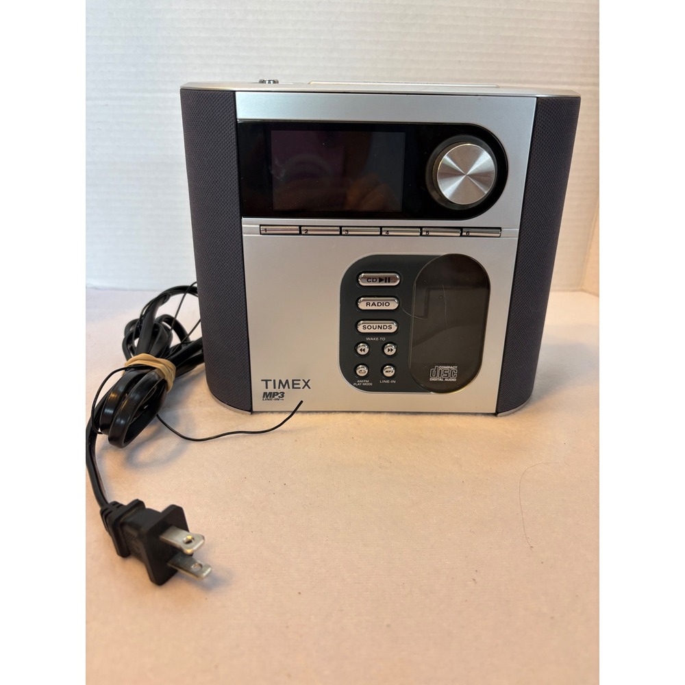 Timex T621S‎ Dual Alarm Clock Radio CD Player Nature Sounds MP3 Line-In Silver